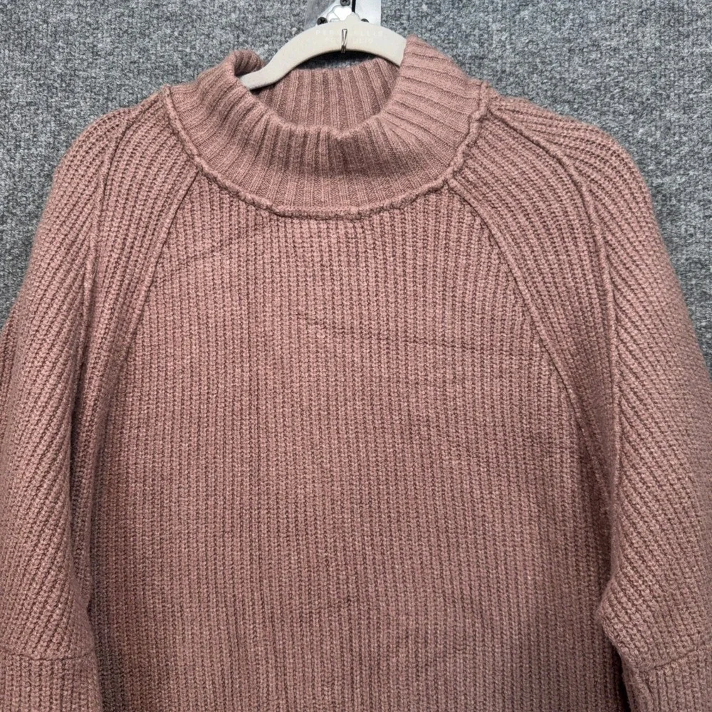 Free People Sweater Womens Small Pink Mock Neck Rib Knit Oversized Pullover Boho